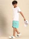 Kids - Boys Shorts Light Teal  Product Type: Shorts Pattern: Solid Color: Light Teal   Fit: Regular Fit  Product Material: Cotton Length: Knee Length  The style has a elastics and draw string closure and includes multi-pocket styling. The Shorts have a deep, solid body and are constructed in hard-wearing cotton fabric that will offer great comfort to your little one