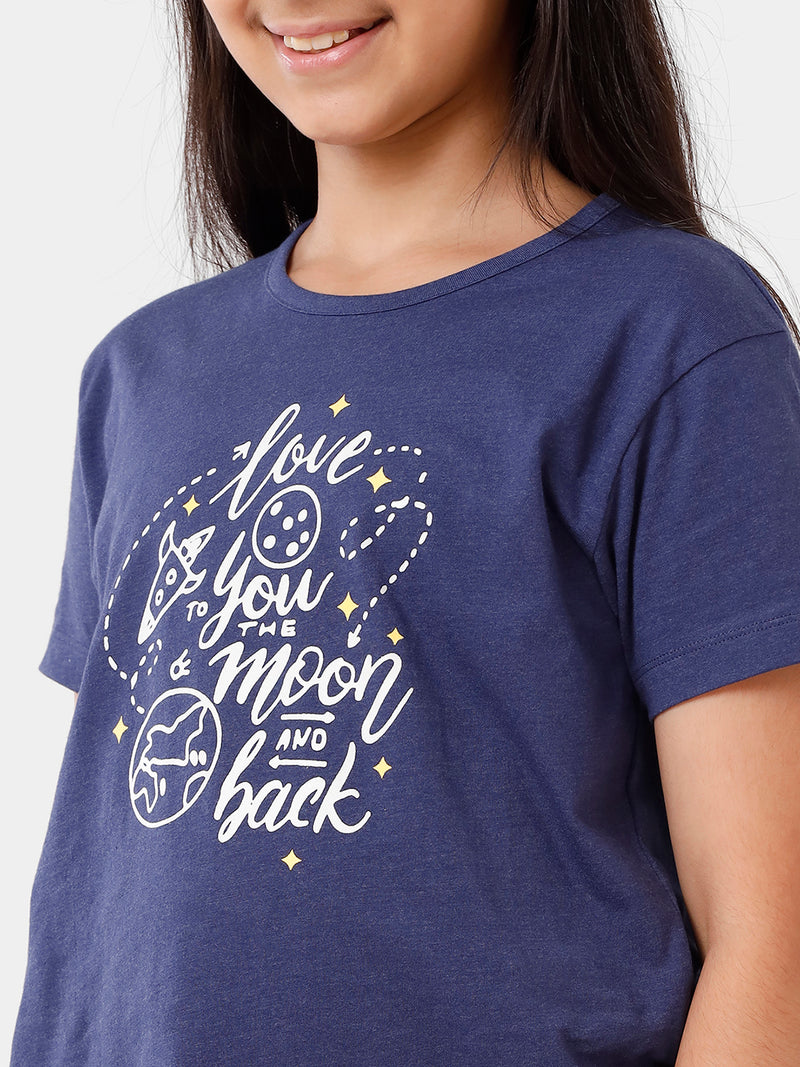Kids – Girls Printed Pyjama Set Navy Melange