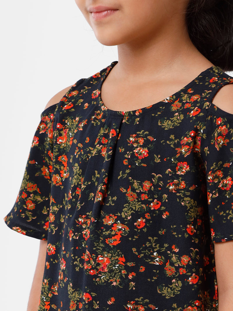 Kids - Girls Printed Top Dark Navy Blue
