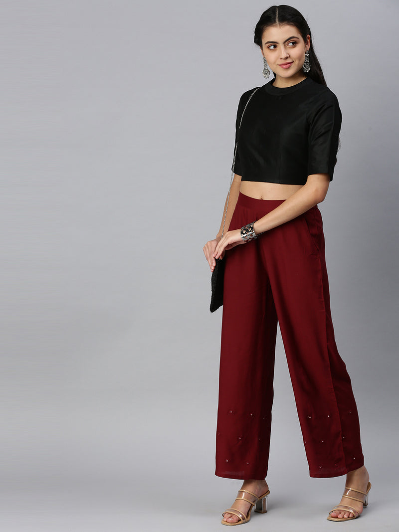 Best Maroon Plus Size Palazzo  ADIRICHA FASHION