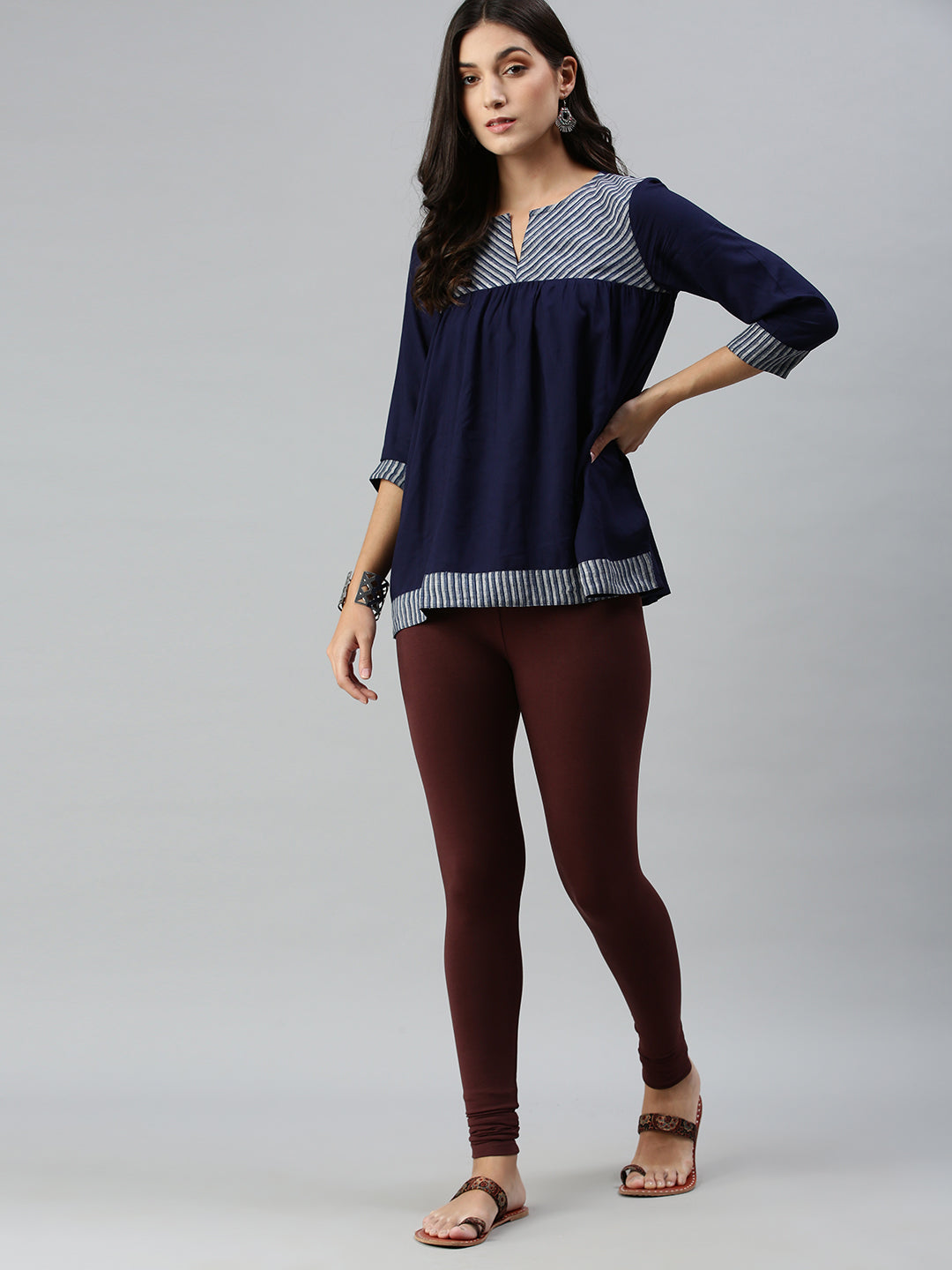 De Moza Ladies Churidar Leggings Solid Cotton Coffee Brown - De Moza