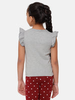 Kids - Girls Printed Top Grey Melange