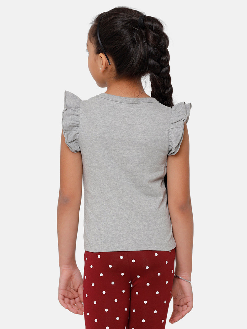 Kids - Girls Printed Top Grey Melange