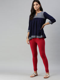 De Moza Ladies Churidar Leggings Solid Cotton Chilli Red - De Moza