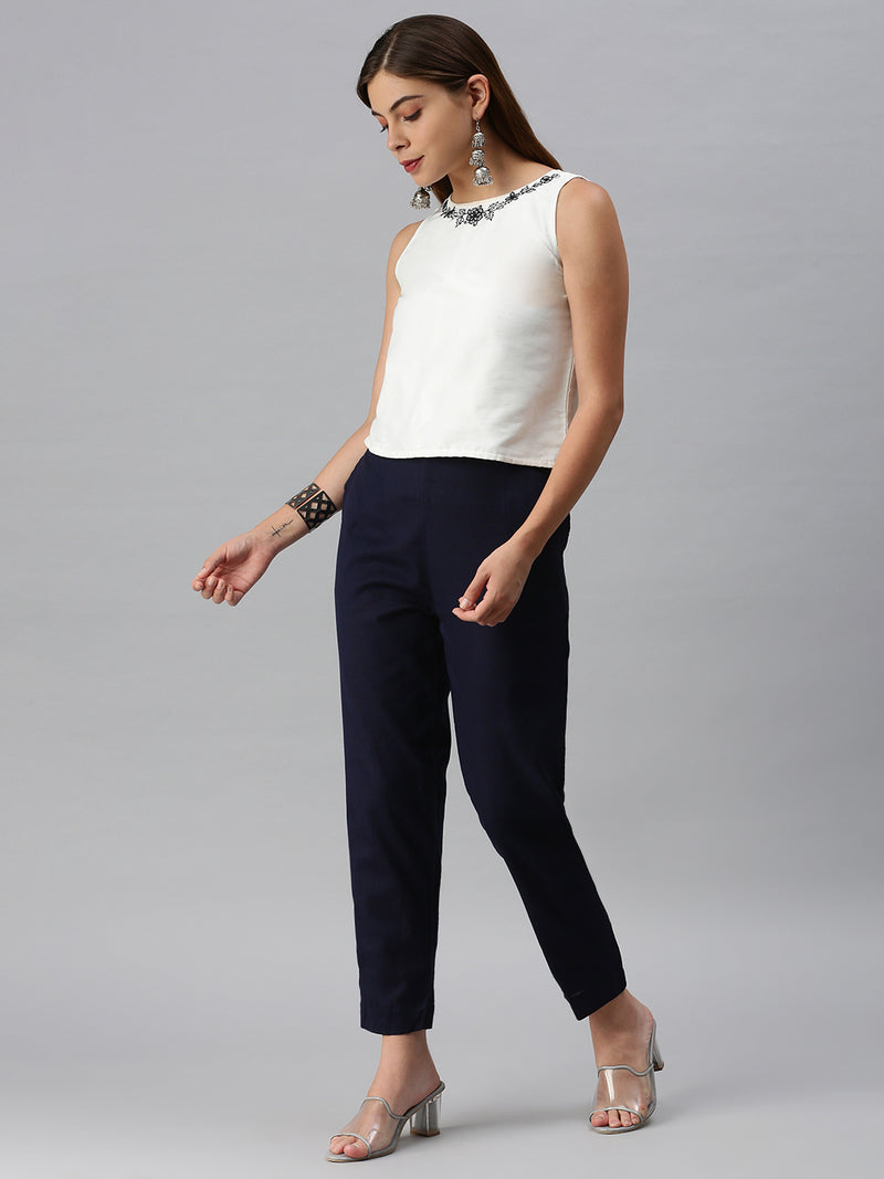 De Moza Ladies Cigarette Pant Navy Blue
