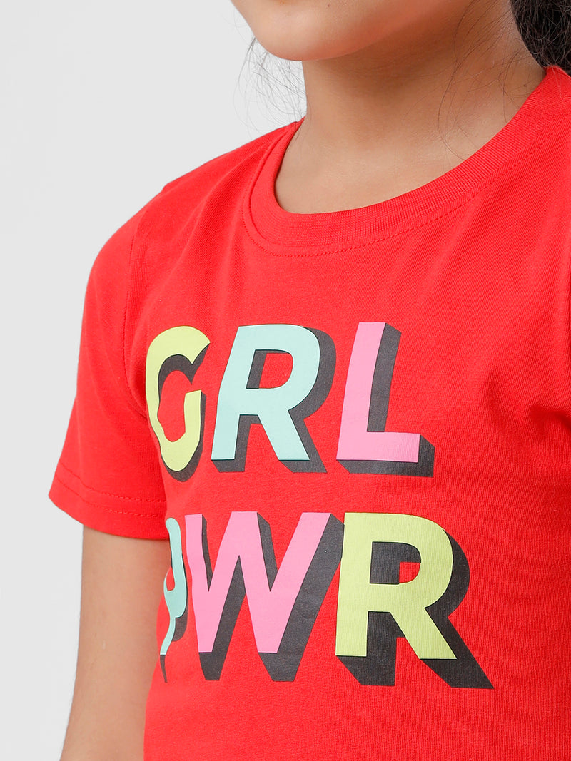 Kids - Girls Printed Top Fiery Red