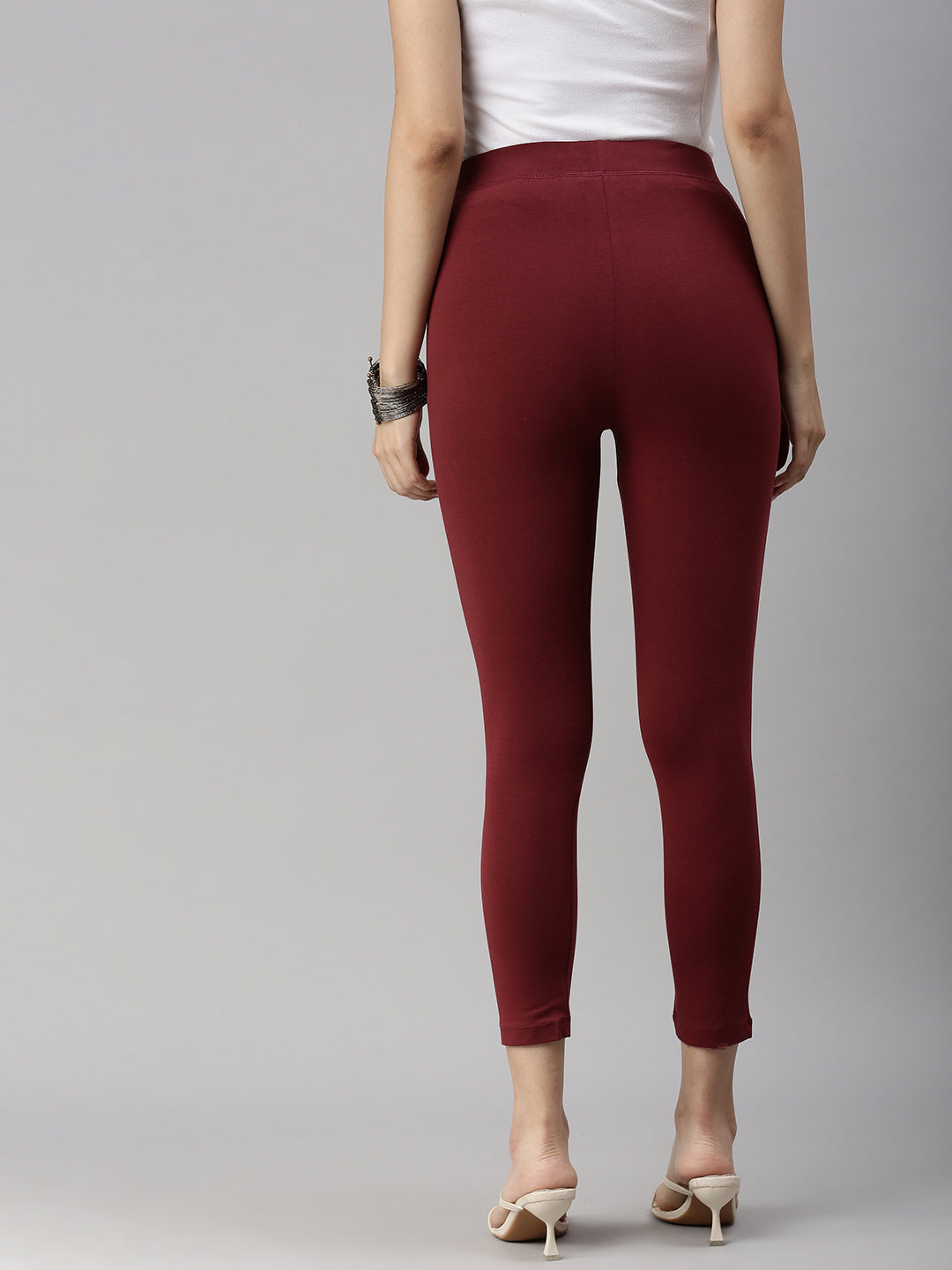 De Moza Womens 7/8Th Length Leggings Solid Cotton Maroon - De Moza