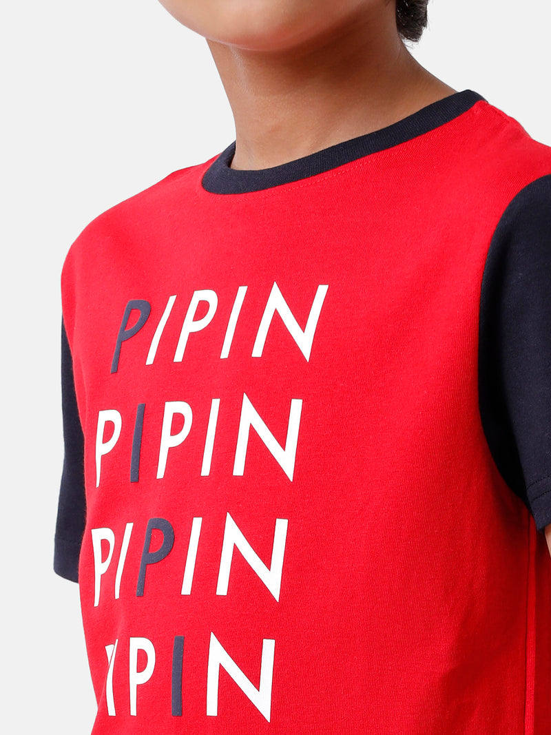 Kids - Boys Printed Half Sleeve T-Shirt Raising Red