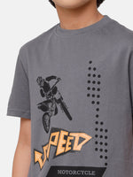 Kids - Boys Printed Half Sleeve T-Shirt Steel Grey
