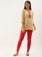 De Moza Ladies Ankle Length Leggings Solid Cotton Light Red - De Moza (6595158474815)