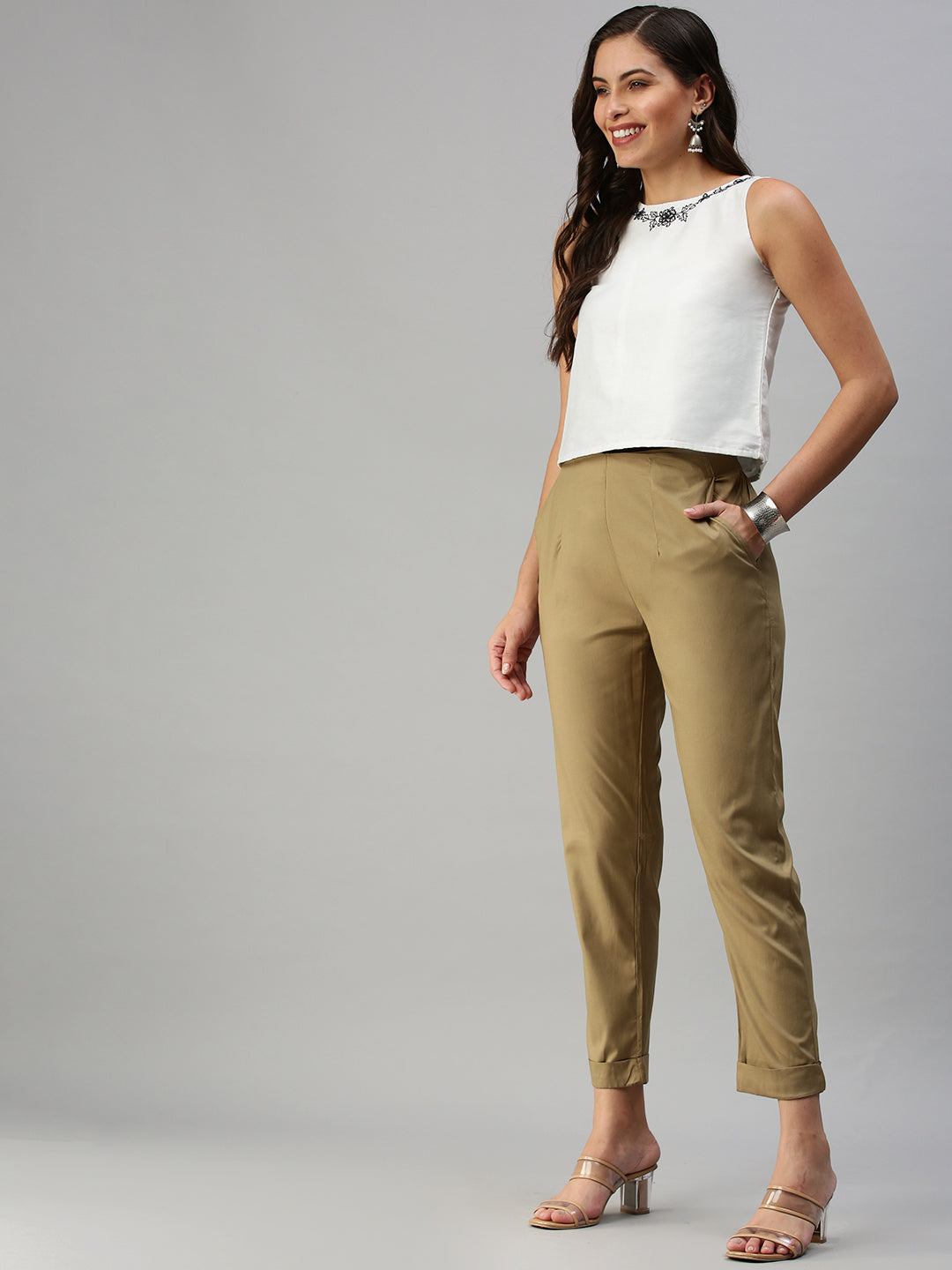 De Moza Women's Cigarette Pant Golden Beige