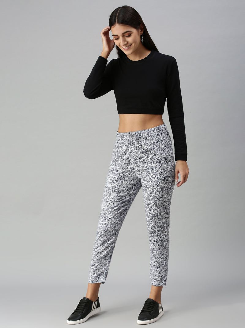 De Moza Ladies Printed Straight Pant OffWhite