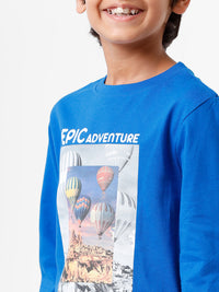 Kids - Boys Printed Full Sleeve T-Shirt Lapis Blue