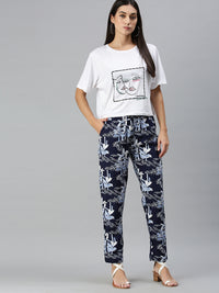 De Moza Ladies Printed Lounge Pant Rayon Blue - De Moza