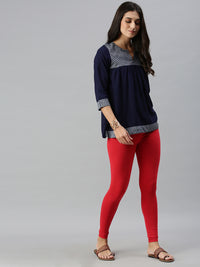De Moza Ladies Ankle Length Leggings Solid Cotton Light Red - De Moza