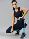 Ladies Printed Active Wear Leggings Dark Navy Blue