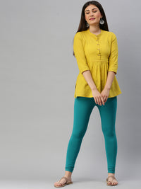 De Moza Women's Premium Ankle Length Leggings Solid Cotton Sea Green - De Moza (6679540269119)