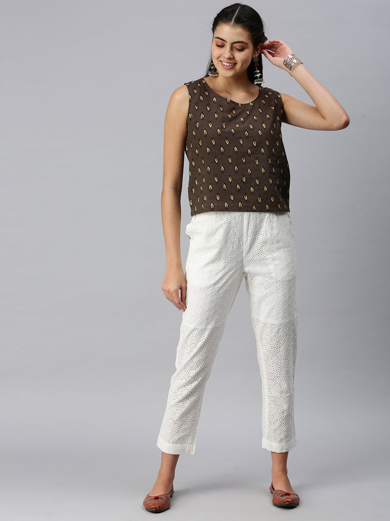 De Moza Women's Printed Crop Top Dark Grey