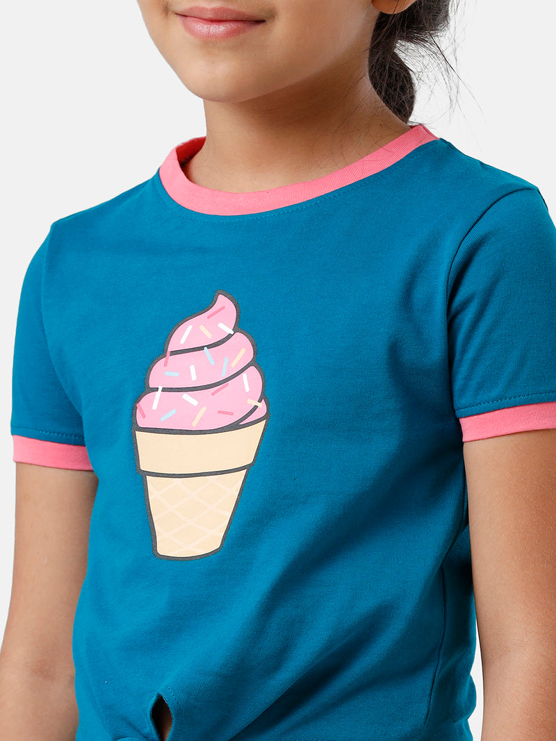Kids - Girls Printed Top Deep Lagoon