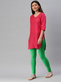 De Moza Ladies Ankle Length Leggings Solid Cotton Parrot Green