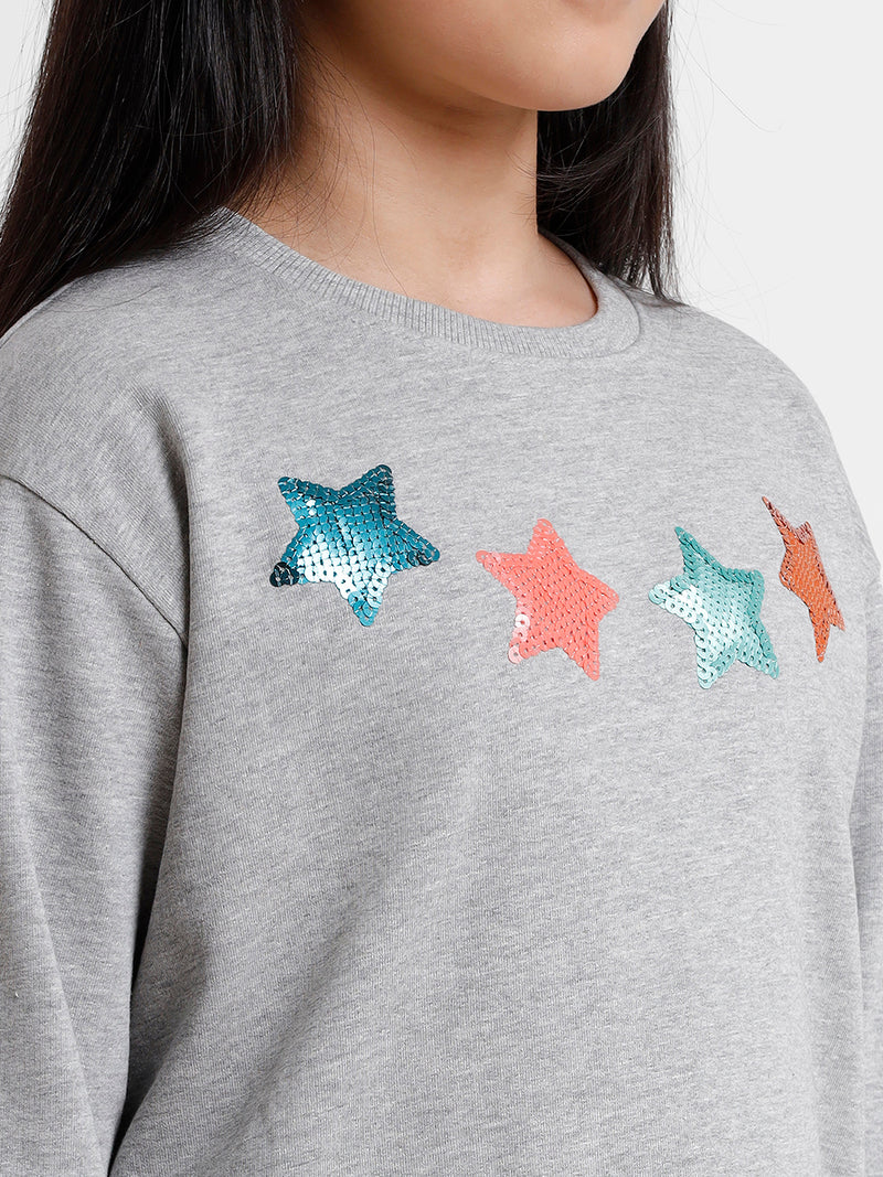 Kids - Girls Printed Sweatshirt Grey Melange