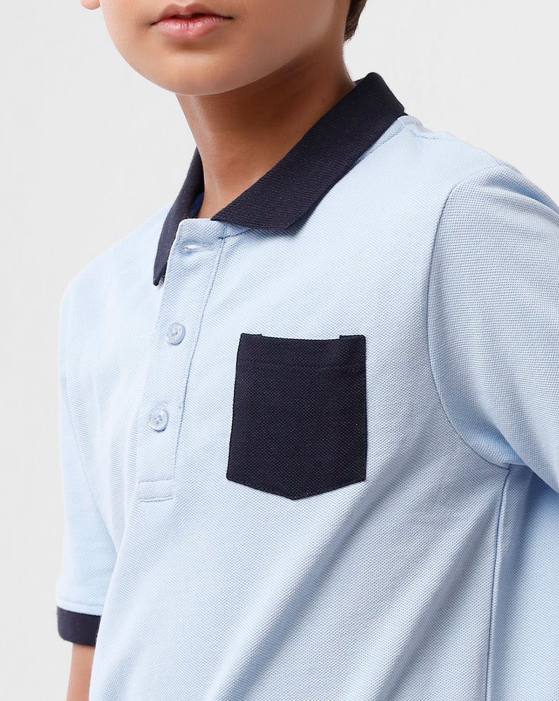 Kids - Boys Printed Half Sleeve T-Shirt Blue Melange