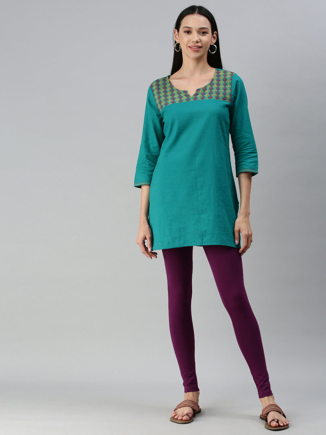 De Moza Ladies Ankle Length Leggings Solid Cotton Dark Purple - De Moza