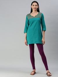 De Moza Ladies Ankle Length Leggings Solid Cotton Dark Purple - De Moza