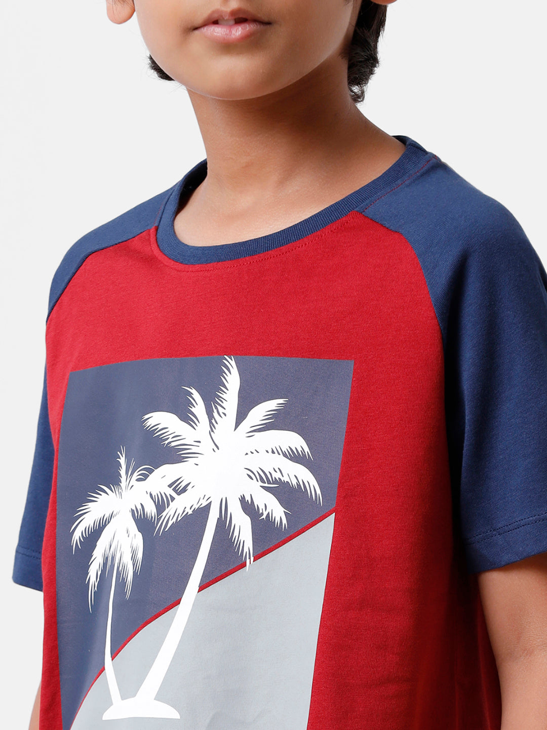 Kids - Boys Printed Half Sleeve T-Shirt Maroon