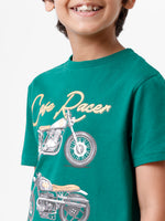 Kids - Boys Printed Half Sleeve T-Shirt Bottle green
