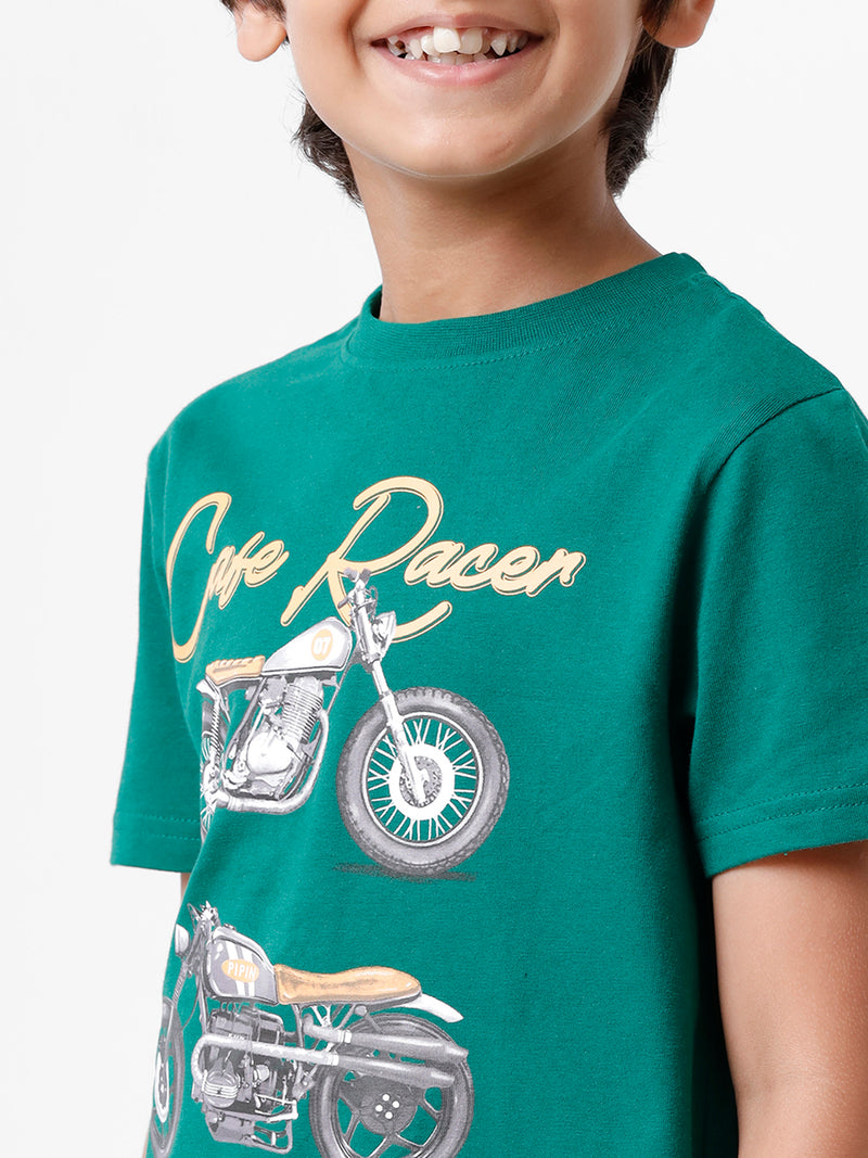 Kids - Boys Printed Half Sleeve T-Shirt Bottle green