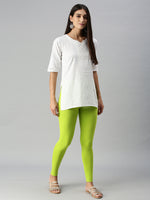 De Moza Women's Premium Ankle Length Leggings Solid Cotton Lime - De Moza