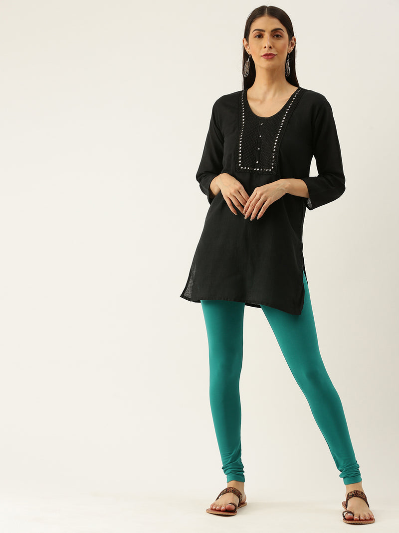 De Moza Women's Ankle Length Leggings Solid Cotton Sea Green - De Moza (4890554925119)