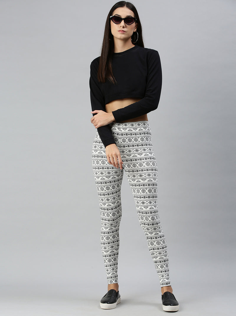 De Moza Ladies Printed Ankle Length Leggings Cotton Grey - De Moza