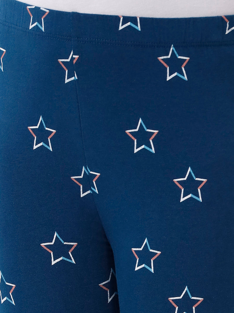 Kids – Girls Printed Ankle Leggings Blue Opal