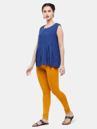 De Moza Ladies Ankle Length Leggings Solid Cotton Dark Mustard - De Moza