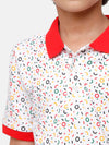 Kids - Boys Printed Half Sleeve T-Shirt White+Red