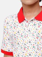Kids - Boys Printed Half Sleeve T-Shirt White+Red