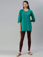 De Moza Ladies Ankle Length Leggings Solid Cotton Coffee Brown - De Moza