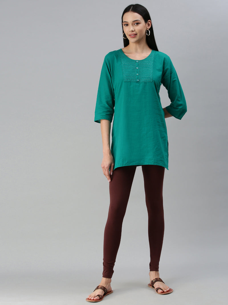 De Moza Ladies Ankle Length Leggings Solid Cotton Coffee Brown - De Moza