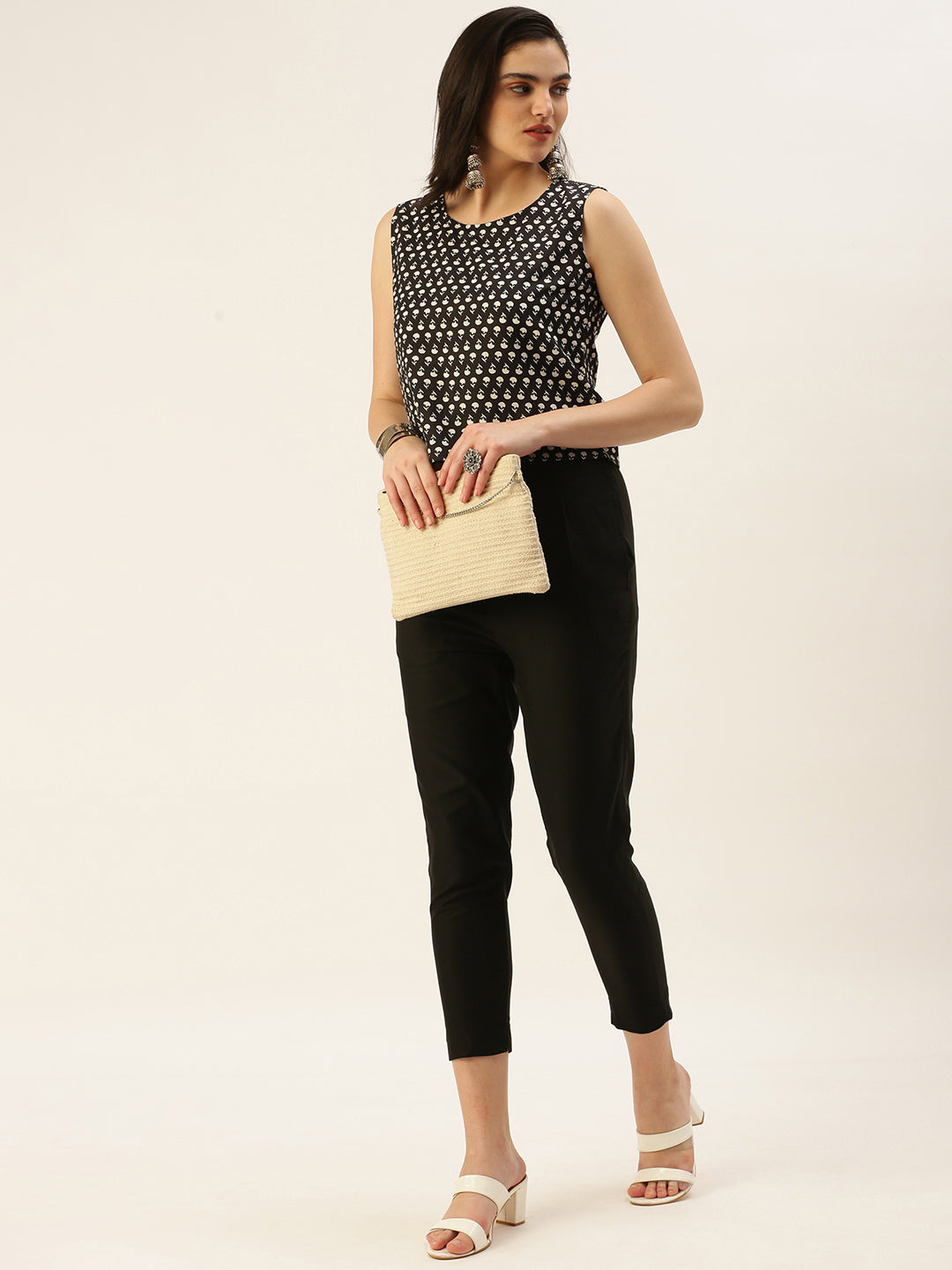 De Moza Women Printed Top Cotton Black - De Moza