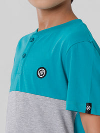 Kids - Boys Printed Half Sleeve T-Shirt Teal Green