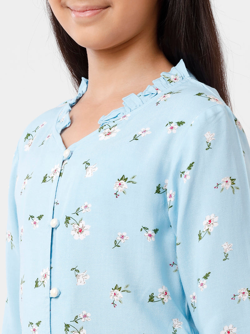 Kids - Girls Printed Top Power Blue