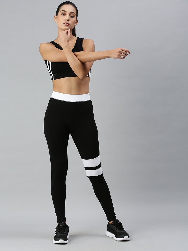 De Moza Ladies Active Wear Leggings Solid Cotton Black - De Moza