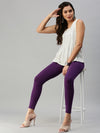 De Moza Womens Ankle Length Leggings Solid  Cotton Purple - De Moza