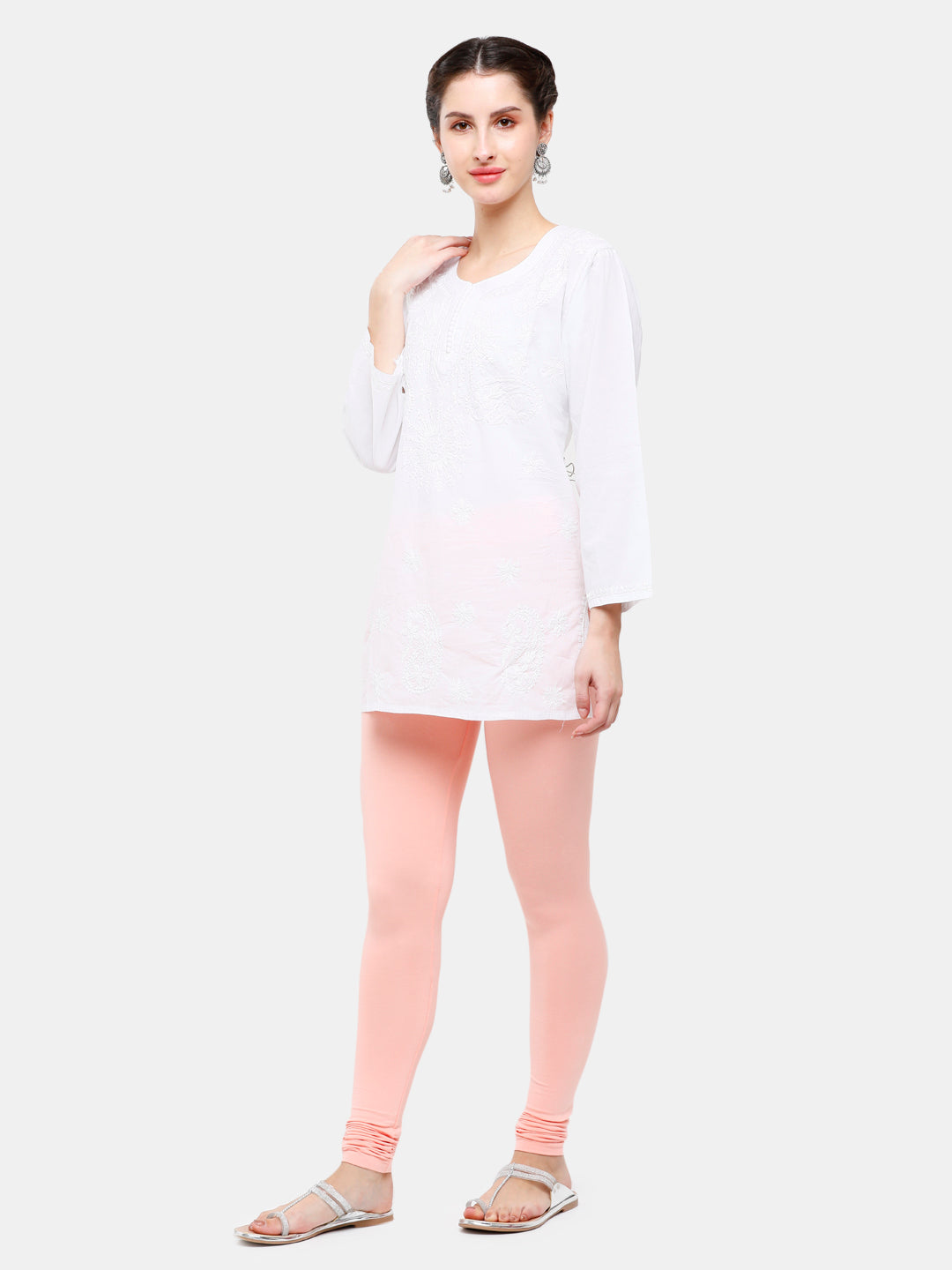 De Moza Women Chudidhar Leggings Baby Pink Solid Cotton 