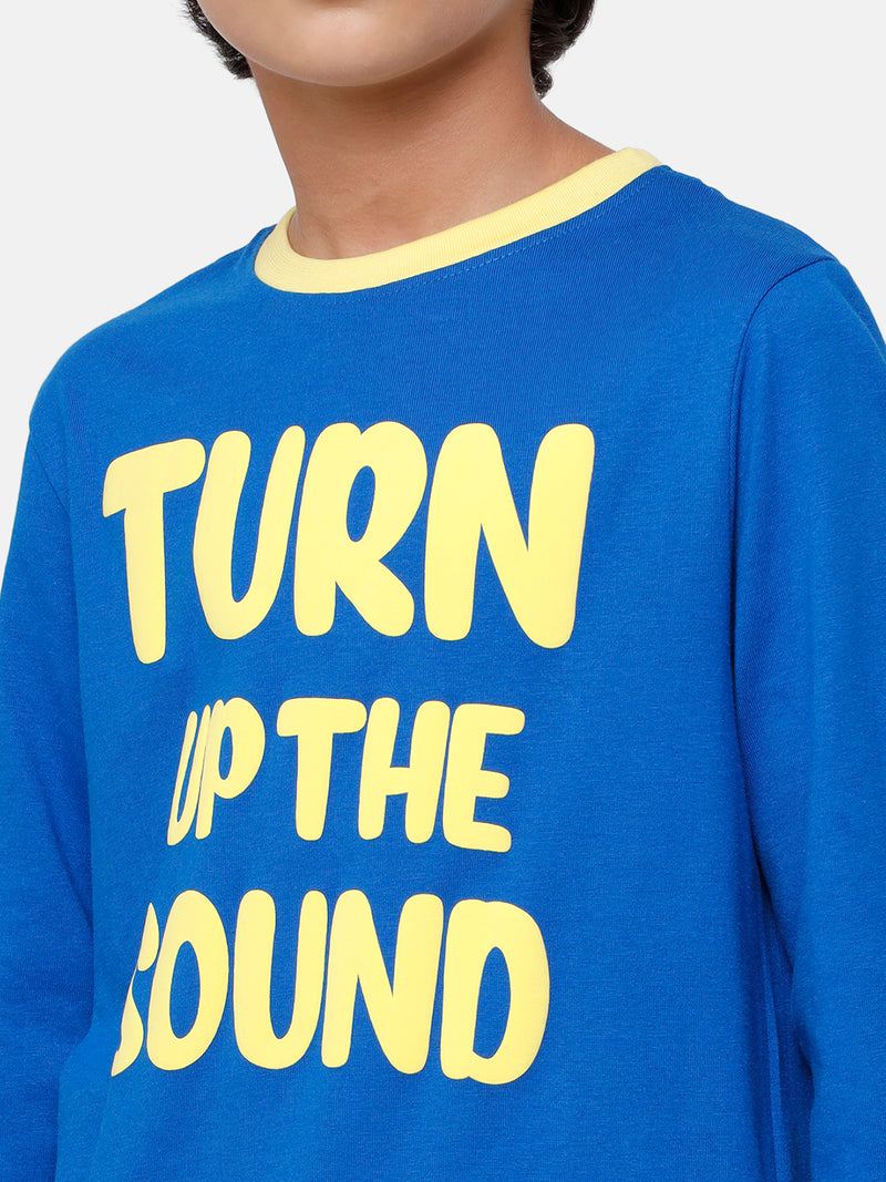 Kids - Boys Printed Full Sleeve T-Shirt Lapis Blue