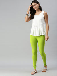 De Moza Ladies Churidar Leggings Solid Cotton Lime - De Moza