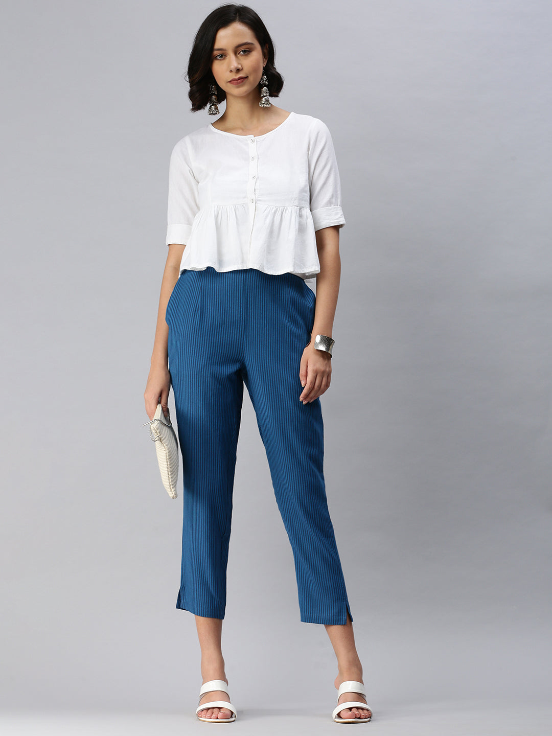 De Moza Ladies Straight Pant Indigo Blue