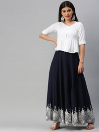 De Moza Women's Printed Ethnic Skirt Rayon Navy Blue - De Moza